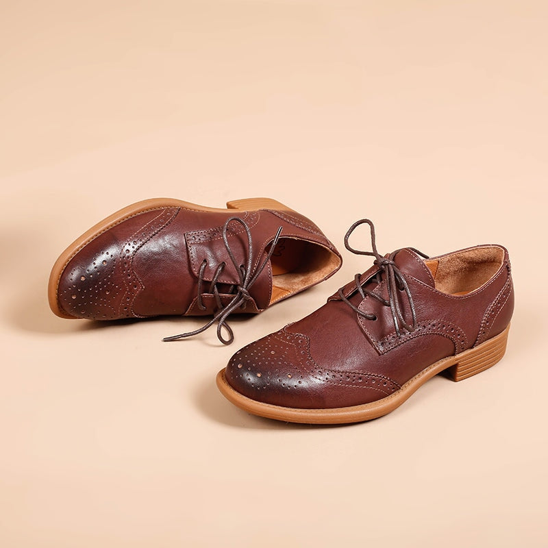 Handmade Wingtip Shoes Women's Genuine Leather Lace Up Full Brogues