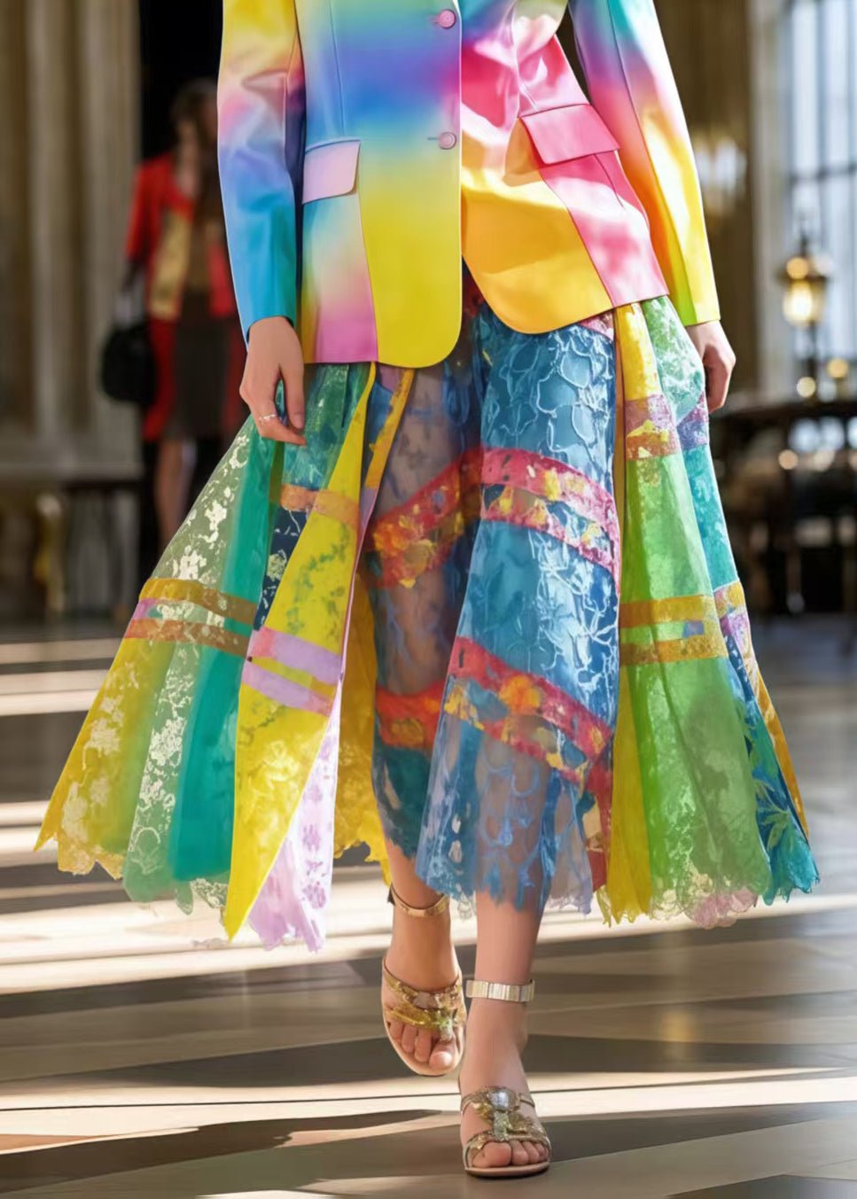Organic Rainbow Hollow Out Exra Large Hem Lace Skirts Summer