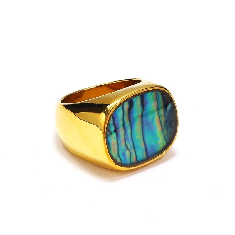 Titanium Steel 18K Gold Plated Hip-Hop Retro Plating Color Block Shell Rings