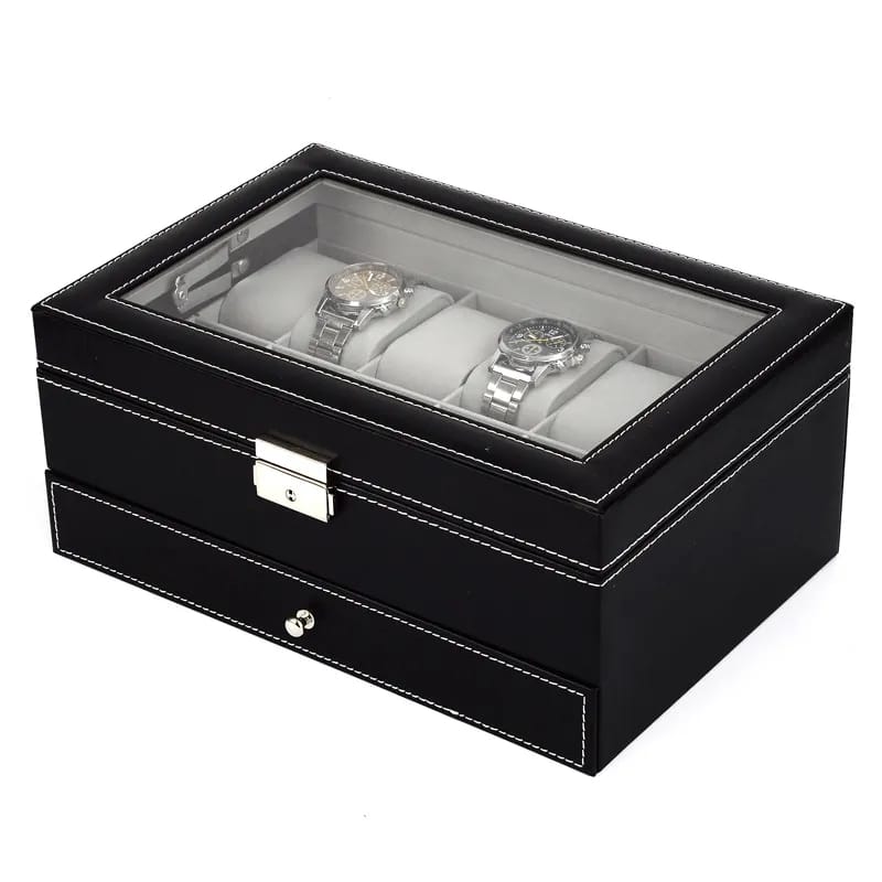 12X SLOTS DOUBLE LAYERS LEATHER WATCH STORAGE BOX