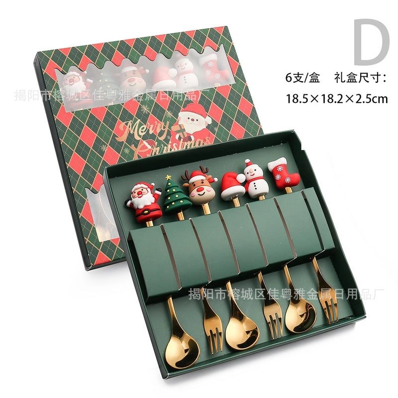 Christmas Christmas Santa Claus Stainless Steel Spoon Fruit Fork 1 Set