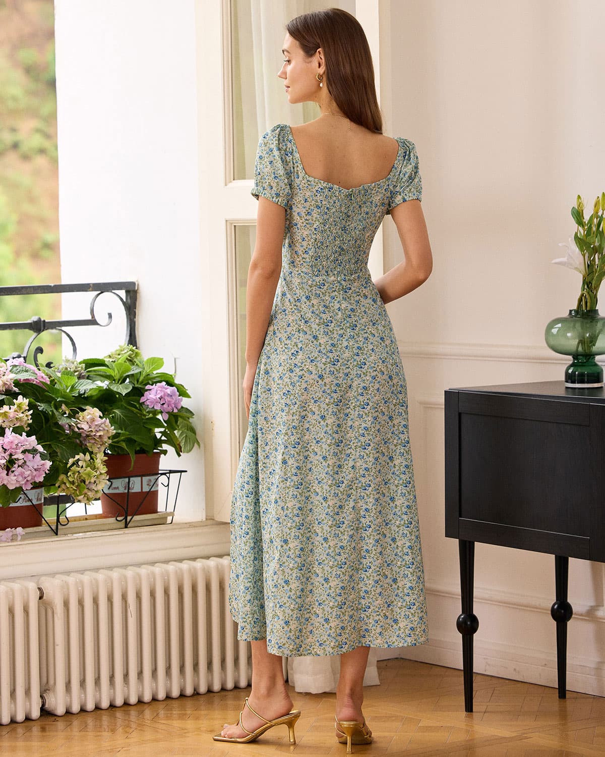 The Square Neck Floral Slit Maxi Dress