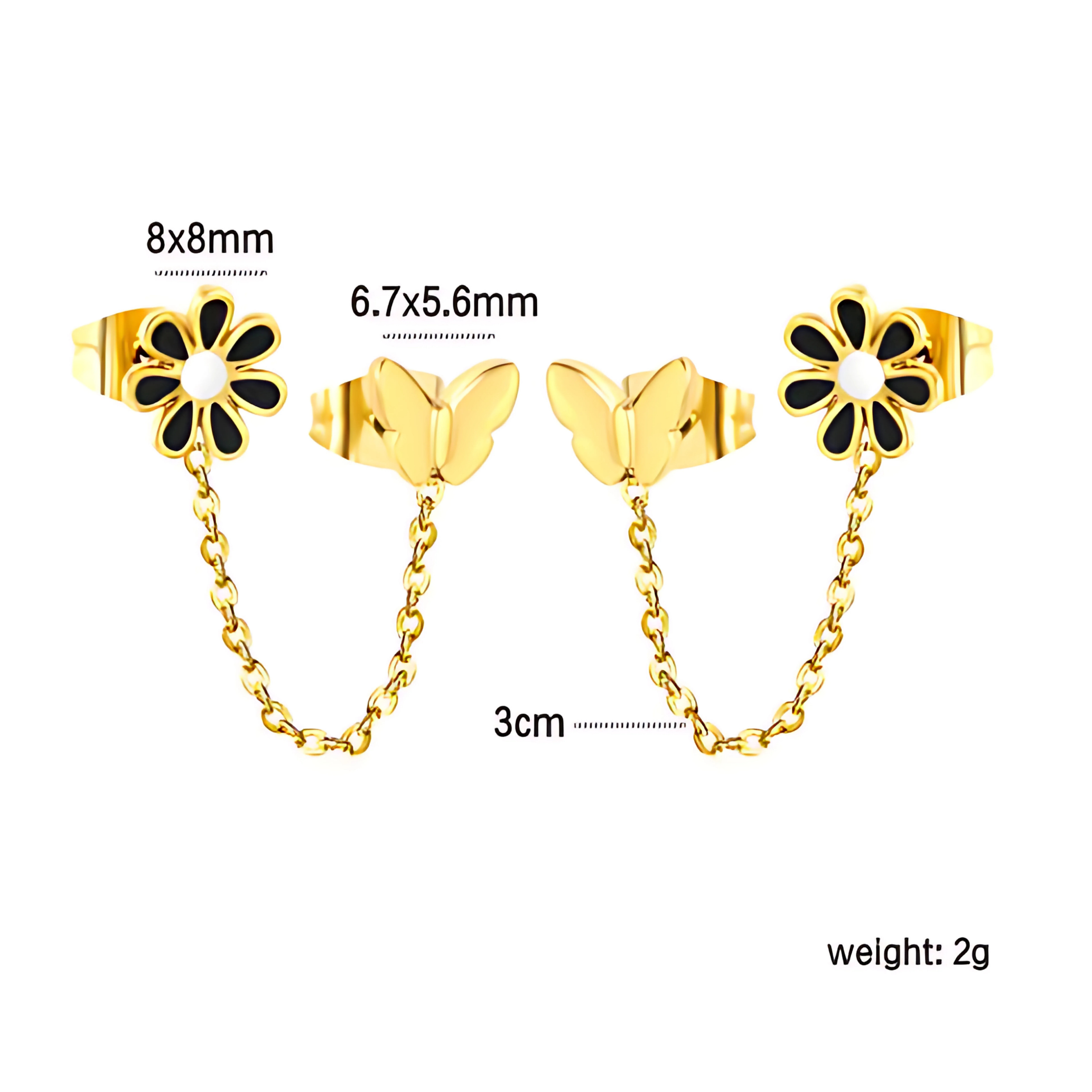 Butterfly flower chained studs - Gold