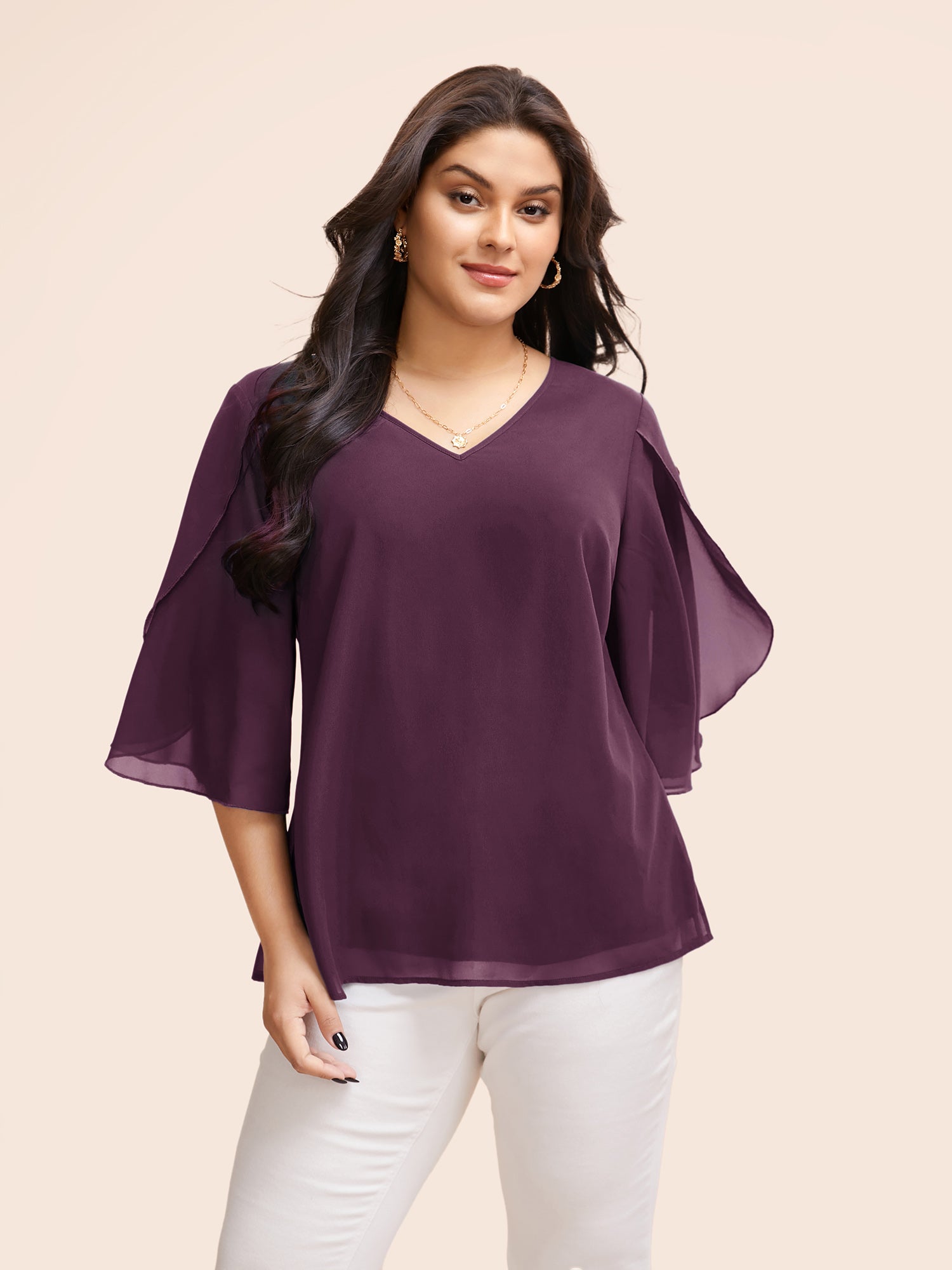 Chiffon Gathered Petal Sleeve Blouse