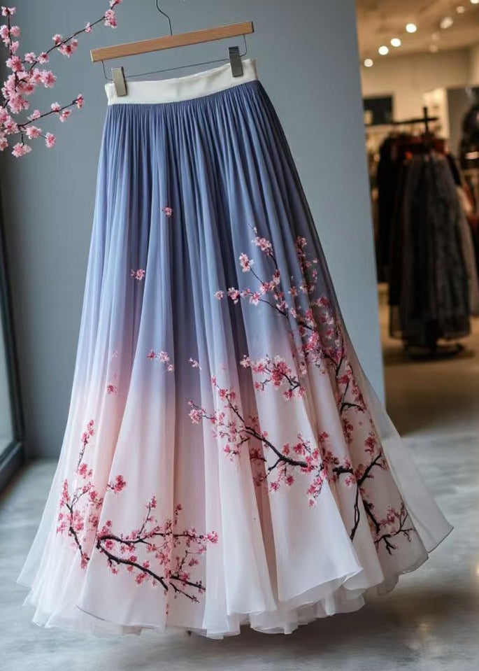 Stylish Gradient Color Print Wrinkled Chiffon Skirts Summer