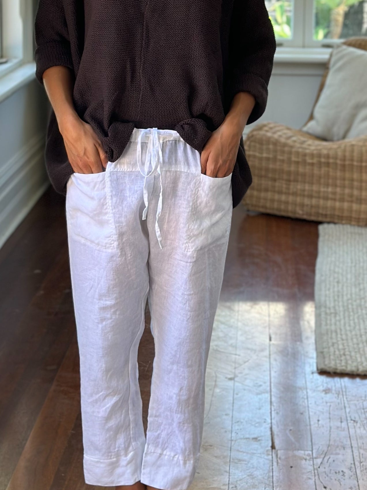 darcy pant - white linen