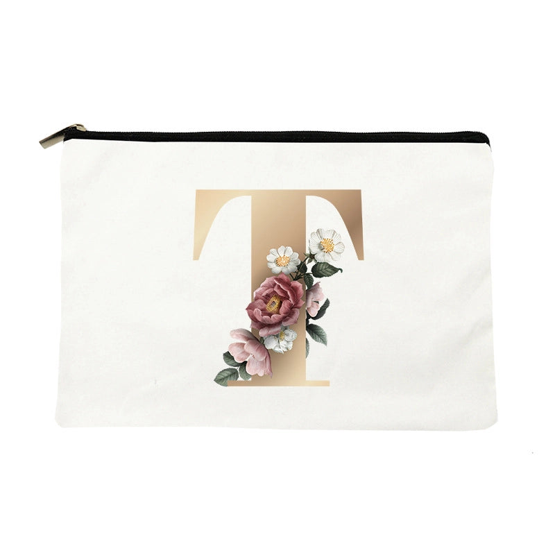 Letter Flower Makeup Bag Personalized Style English Letters Hand-held Cosmetic Bag Canvas Bag