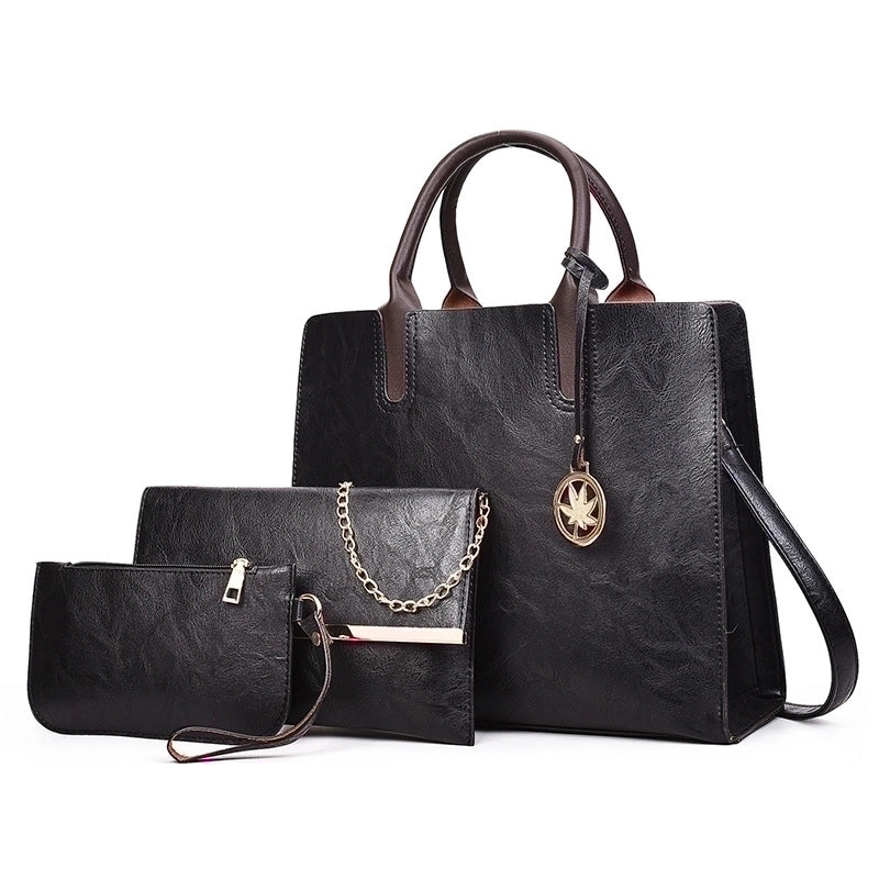Women's All Seasons Pu Leather Solid Color Vintage Style Square Zipper Shoulder Bag Bag Sets Handbag