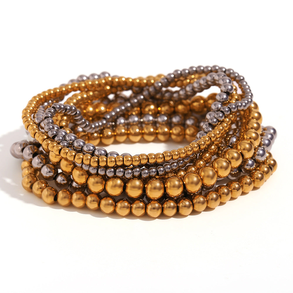 Women Fashion Round Geometric Stainless Steel 18K Gold Plated Bracelets