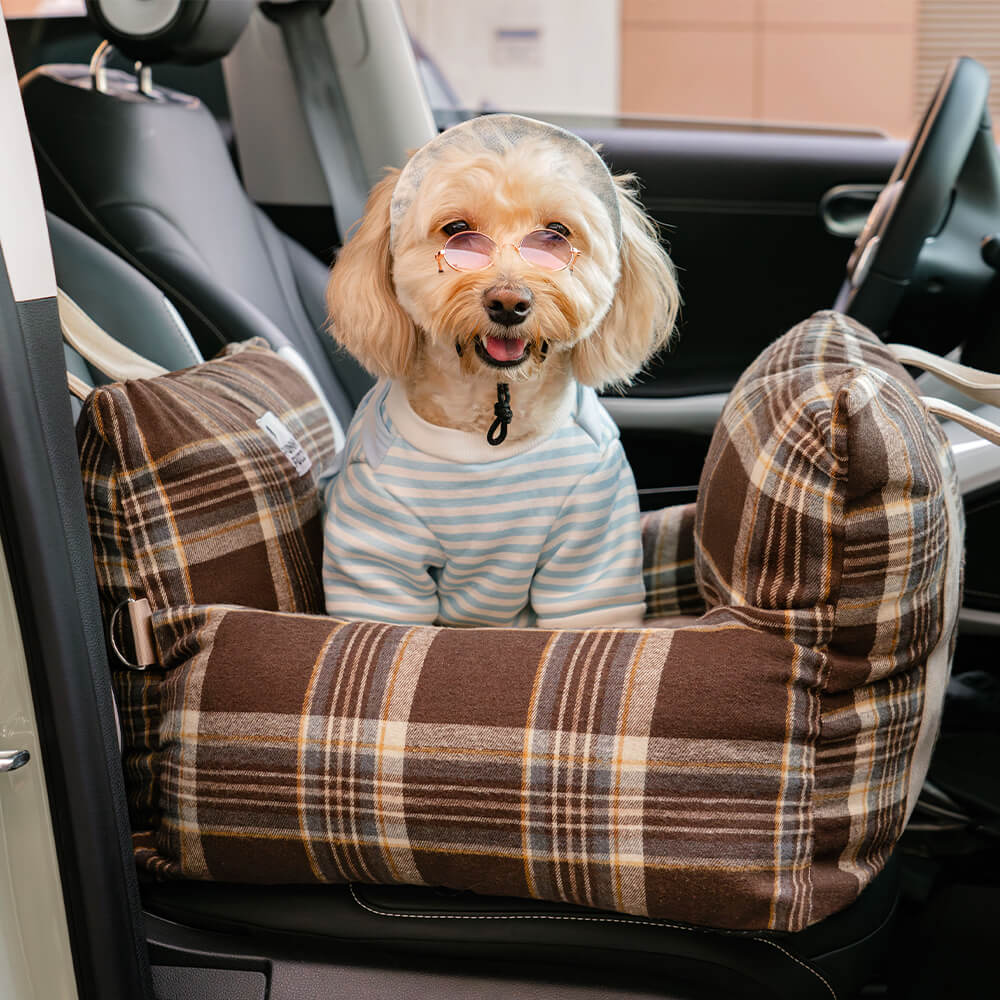 Vintage Plaid Travel Safety Dog Car Seat Beds