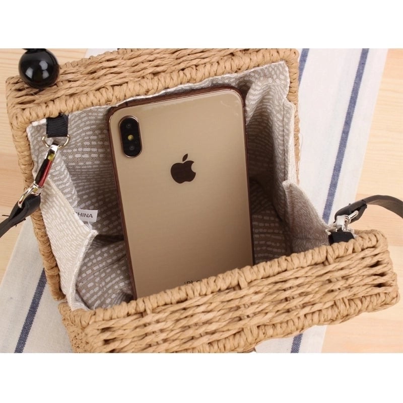 Women's Small Spring&summer Straw Solid Color Vacation Square Flip Cover Straw Bag