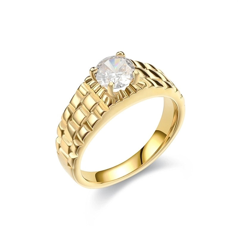 Retro Round Titanium Steel Zircon 18K Gold Plated Inlay Rings