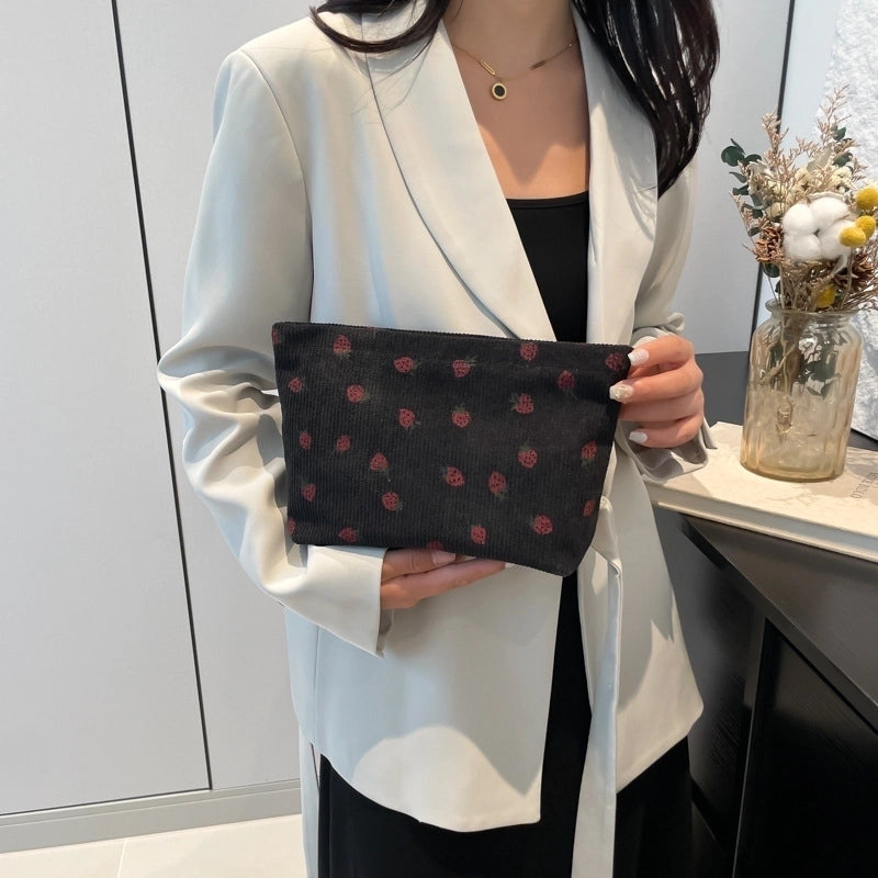 Black White Brown Corduroy Fruit Square Clutches