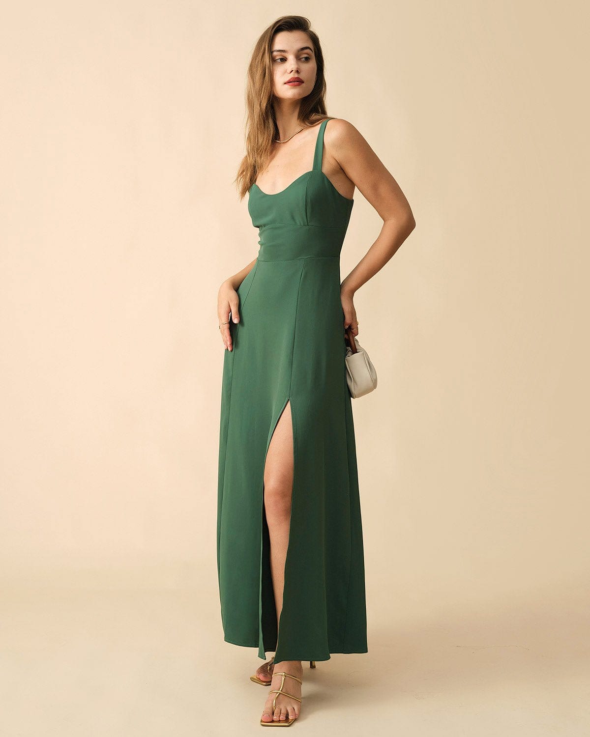 The Solid Color Side Slit Maxi Dress