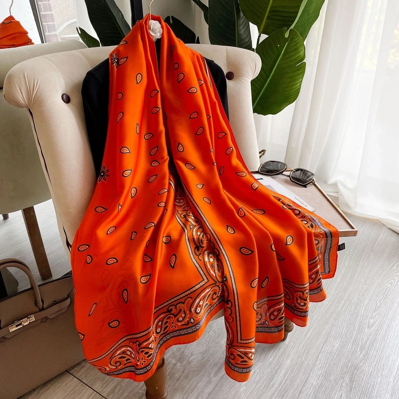 Elegant Large Scarf Dot Pattern Silk-like Scarf Women's Dual-use Air Conditioning Shawl Gauze Beach Towel Women