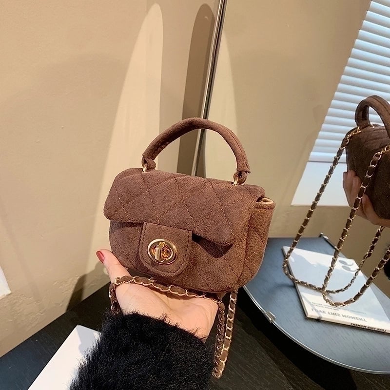 Women's Suede Solid Color Basic Metal Button Square Lock Clasp Shoulder Bag Crossbody Bag