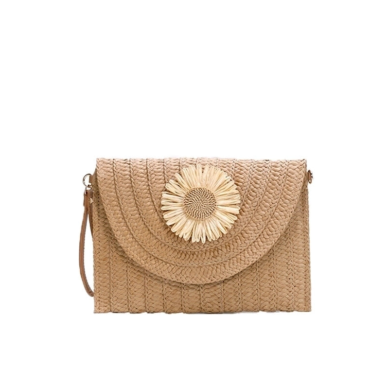 Orange Green Beige Straw Geometric Square Evening Bags