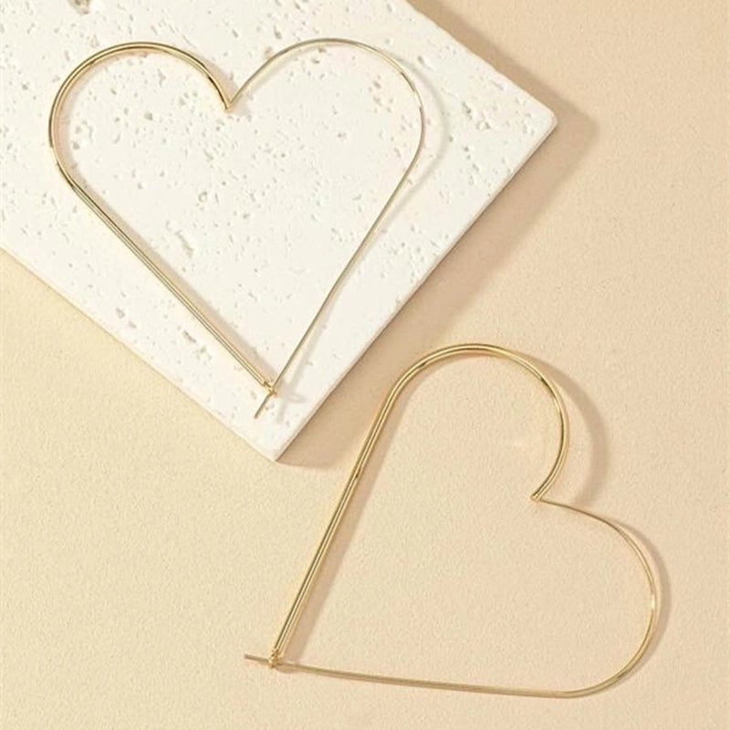 1 Pair Exaggerated Minimalist Heart Shape Plating Zinc Alloy 14K Gold Plated Hoop Earrings