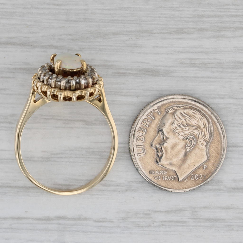 Oval Opal Cabochon Diamond Halo Ring 14k Yellow Gold Size 6.5