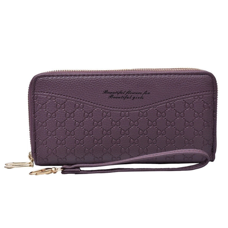 Fashion Letter Lingge Embossing Square Zipper Clutch Bag Long Wallet