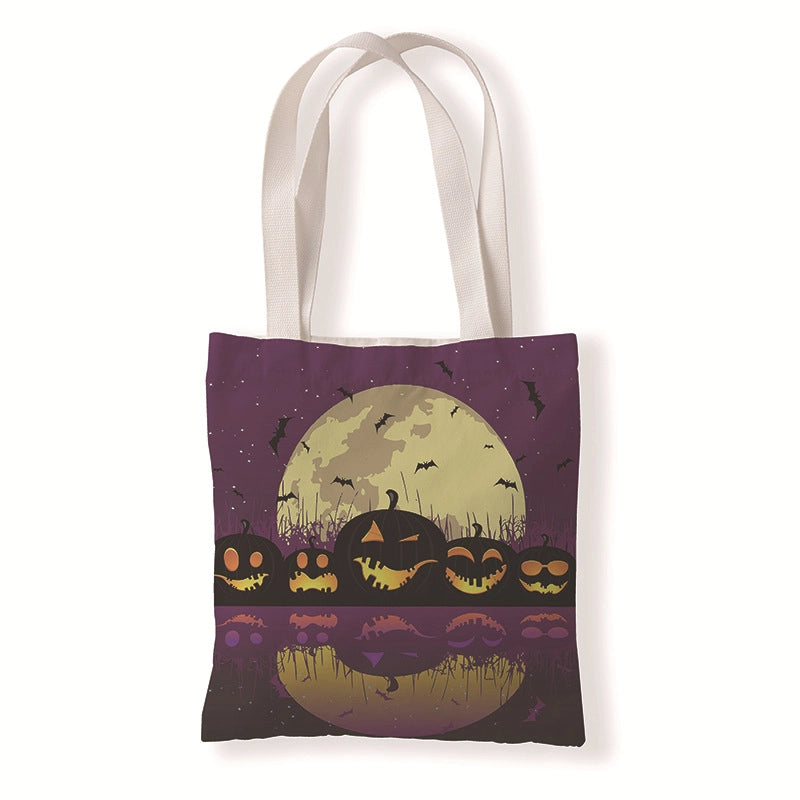 Halloween Women's Medium Canvas Pumpkin Letter Elegant Streetwear Square Open Canvas Bag