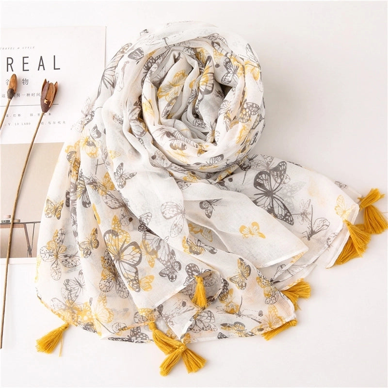 Wild Butterfly Warm Shawl Cotton And Linen Feel Gauze Holiday Big Beach Towel