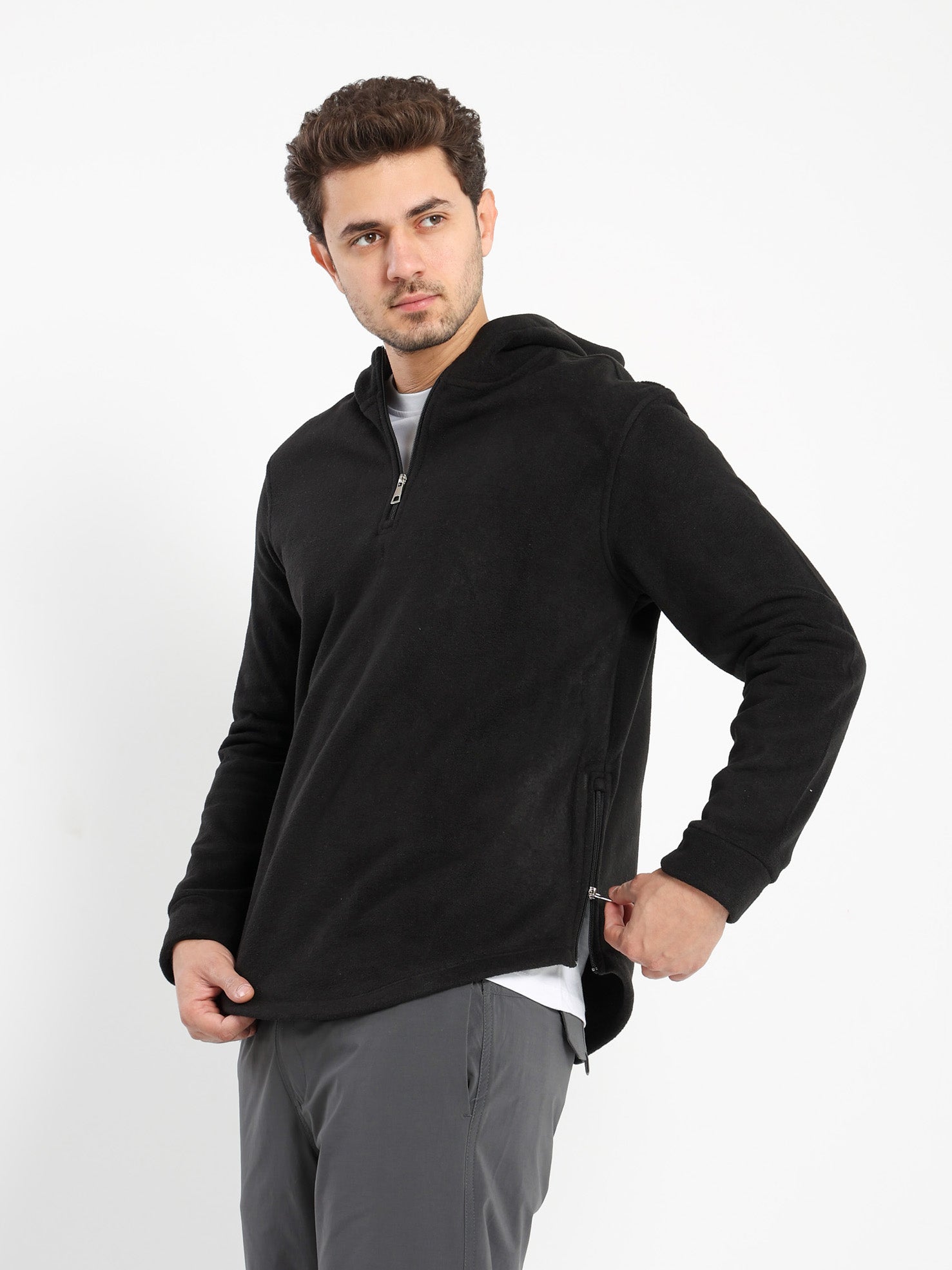 Mock Neck Hoodie with Zipper Closure