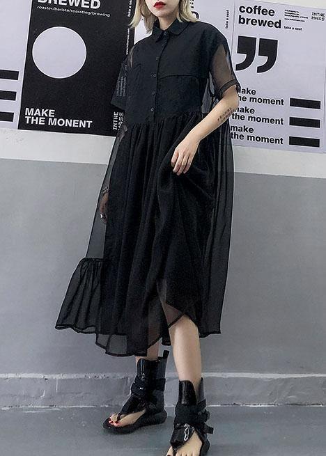 Women black tulle tunic top short sleeve Robe summer Dress