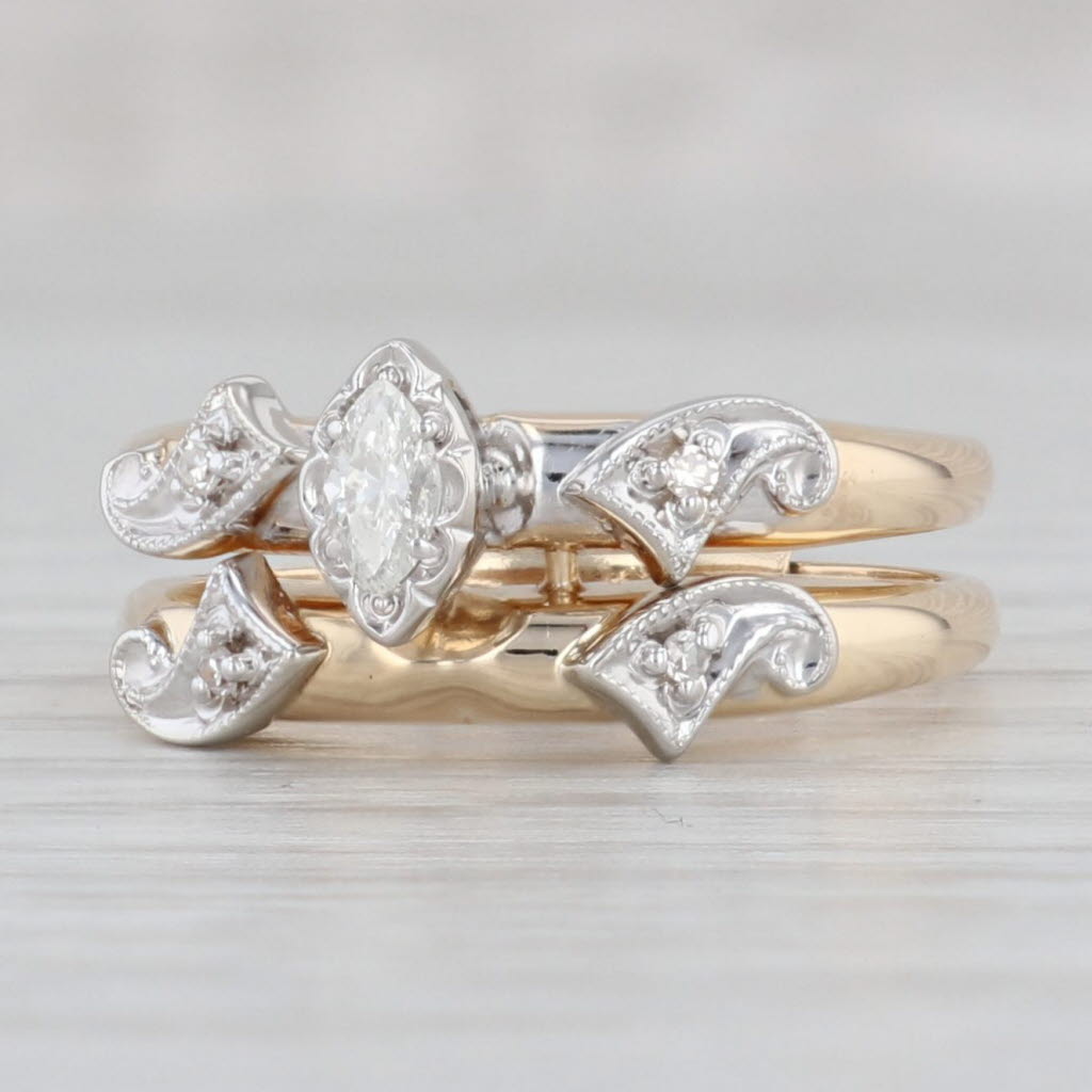 0.10ctw VS2 Diamond Marquise Engagement Ring Wedding Band Bridal 14k Gold Size 6
