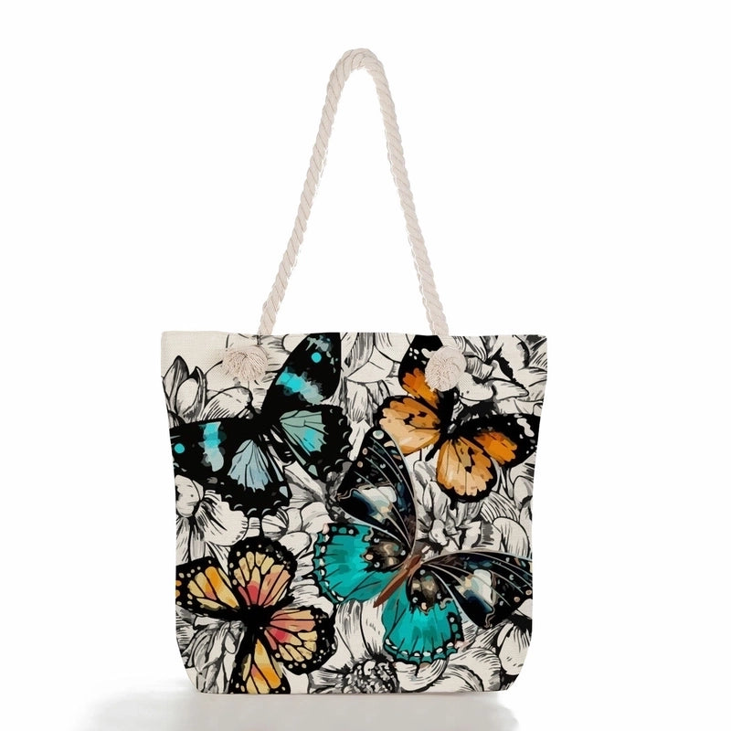 Women'S Vacation Butterfly Canvas Shopping Bags