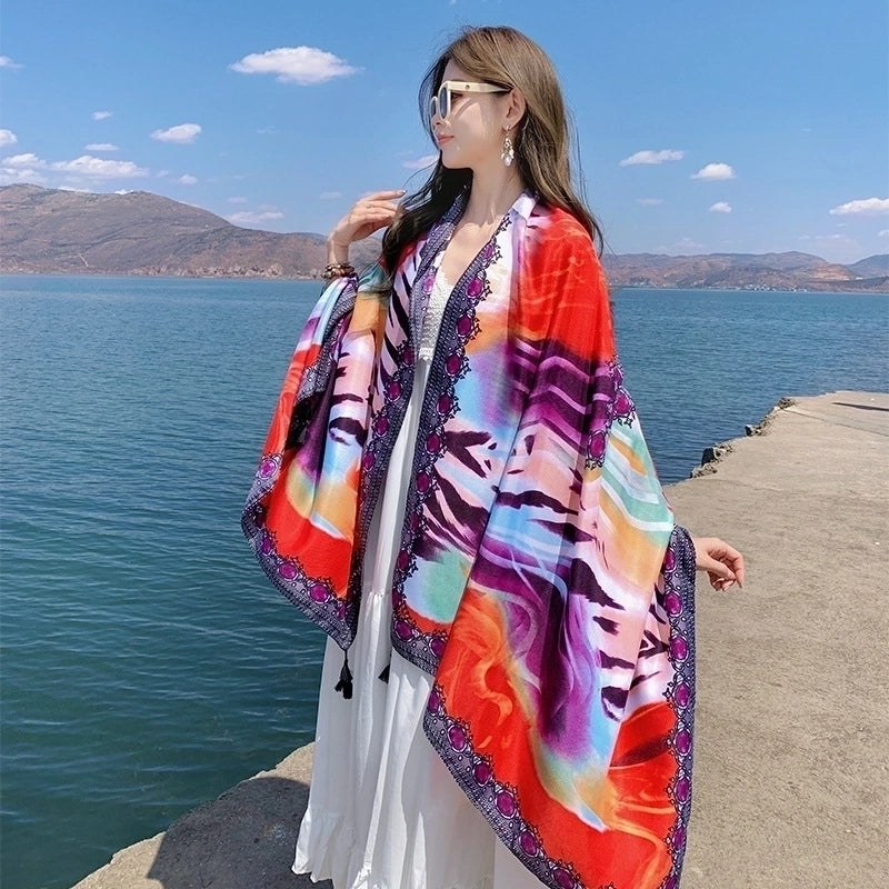 Women's Ethnic Style Flower Thick Twill Cotton Printing Shawl