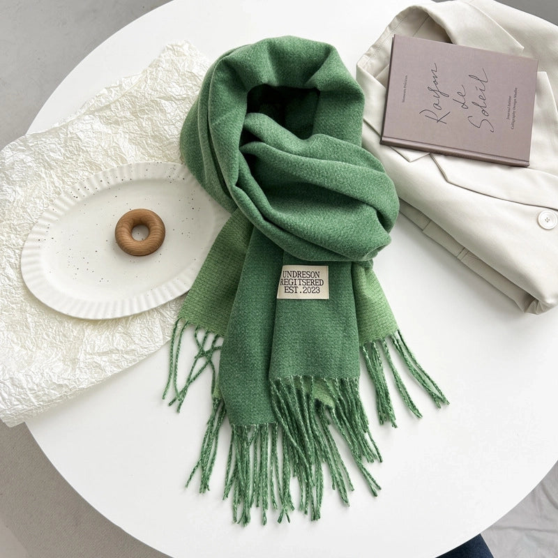 Women's Basic Solid Color Imitation Cashmere Tassel Scarf