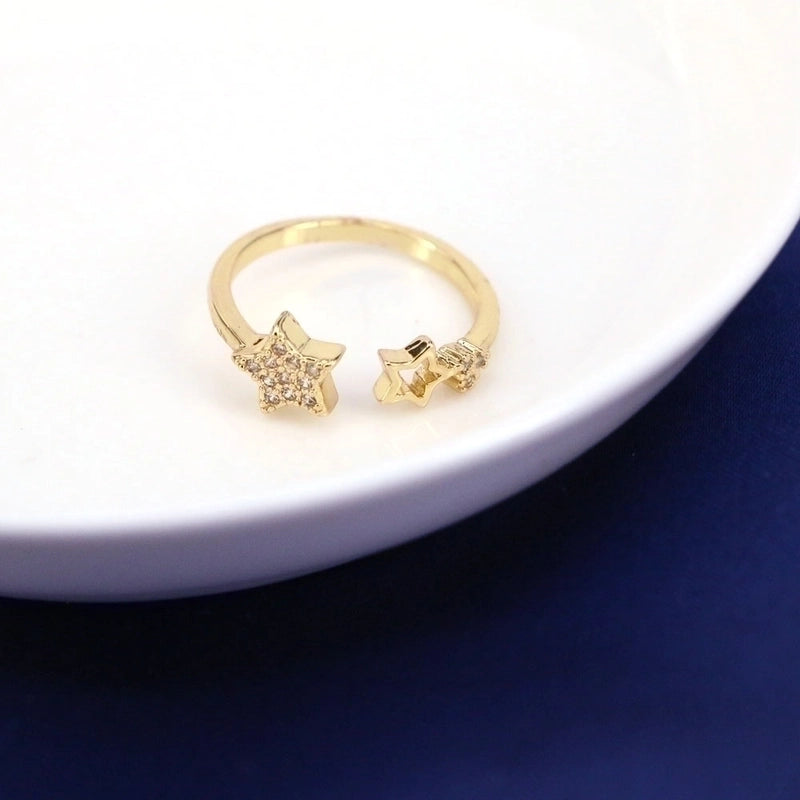 5 Pieces Fashion Star Copper Open Ring Plating Inlay Zircon Copper Rings