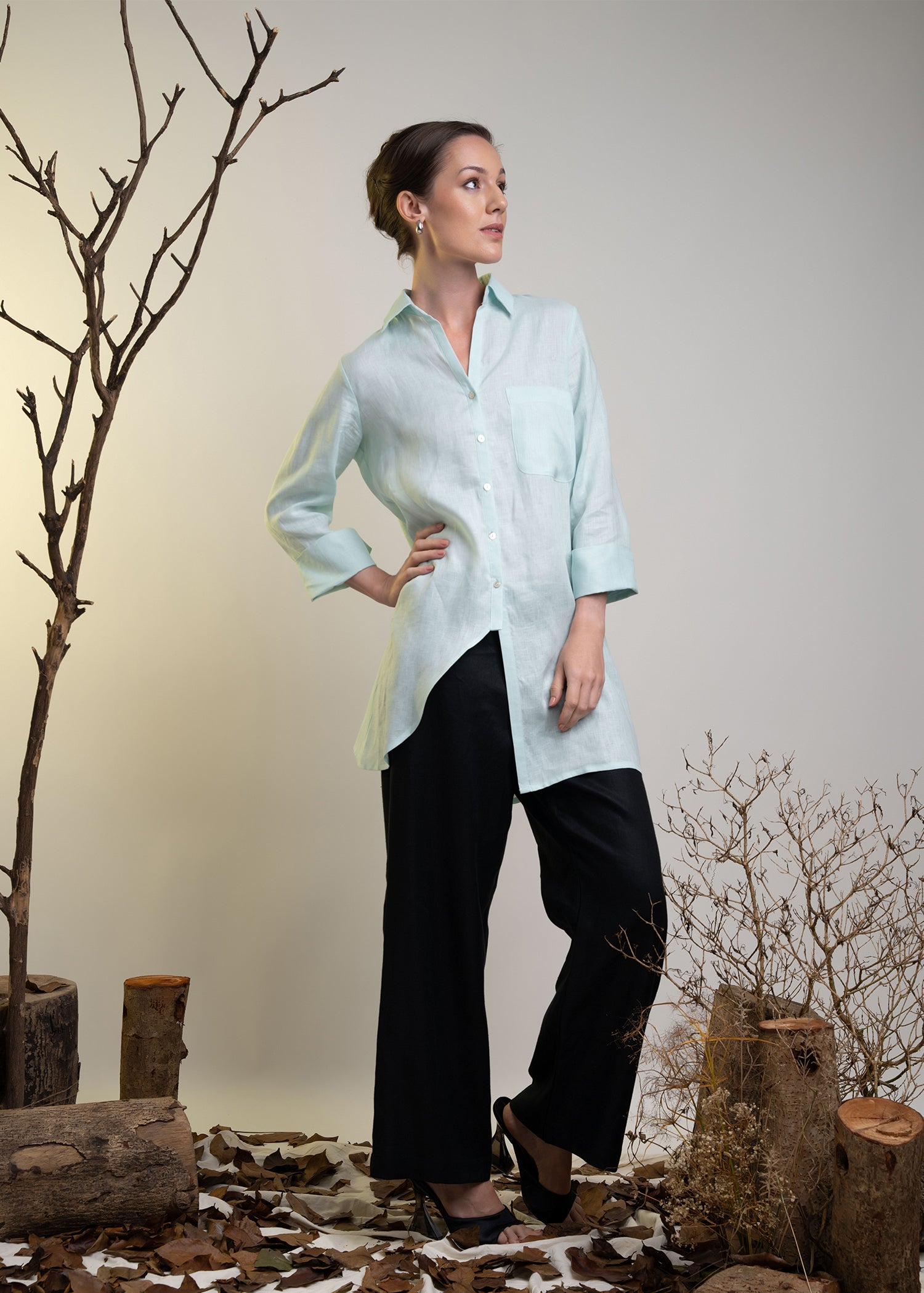 Asymmetrical Hem Button Down Shirt