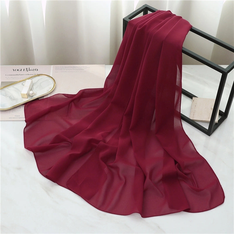 Pearl Chiffon Scarf Solid Color Rectangular Scarf Women's Shawl Basic Scarf