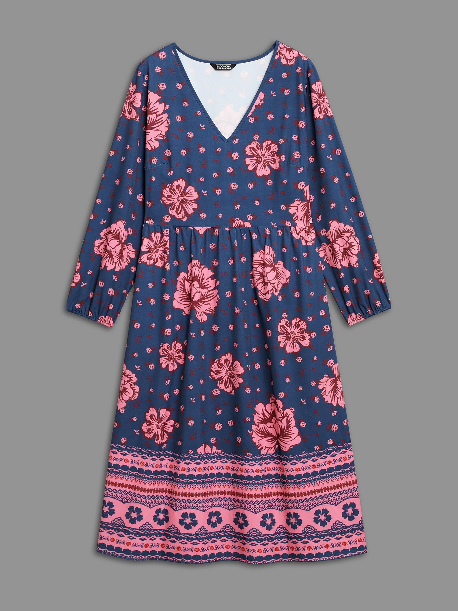 Boho Print V Neck Elastic Waist Dress