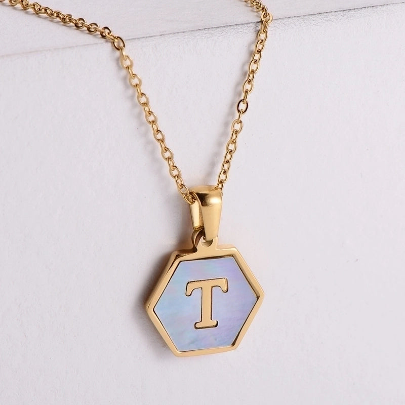 304 Stainless Steel 18K Gold Plated Minimalist Plating Letter Shell Pendant Necklace