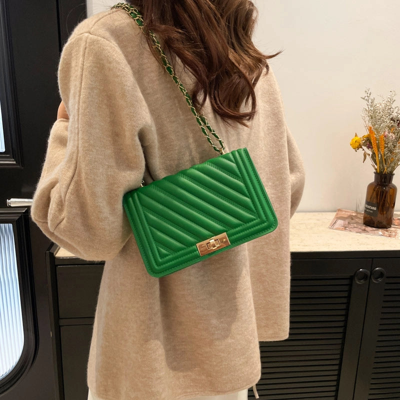 Women's Small Pu Leather Solid Color Vacation Classic Style Sewing Thread Square Lock Clasp Shoulder Bag