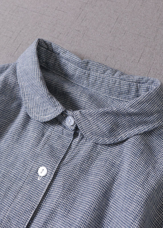 DIY Blue Peter Pan Collar Button Cotton Vacation Dresses Long Sleeve Spring