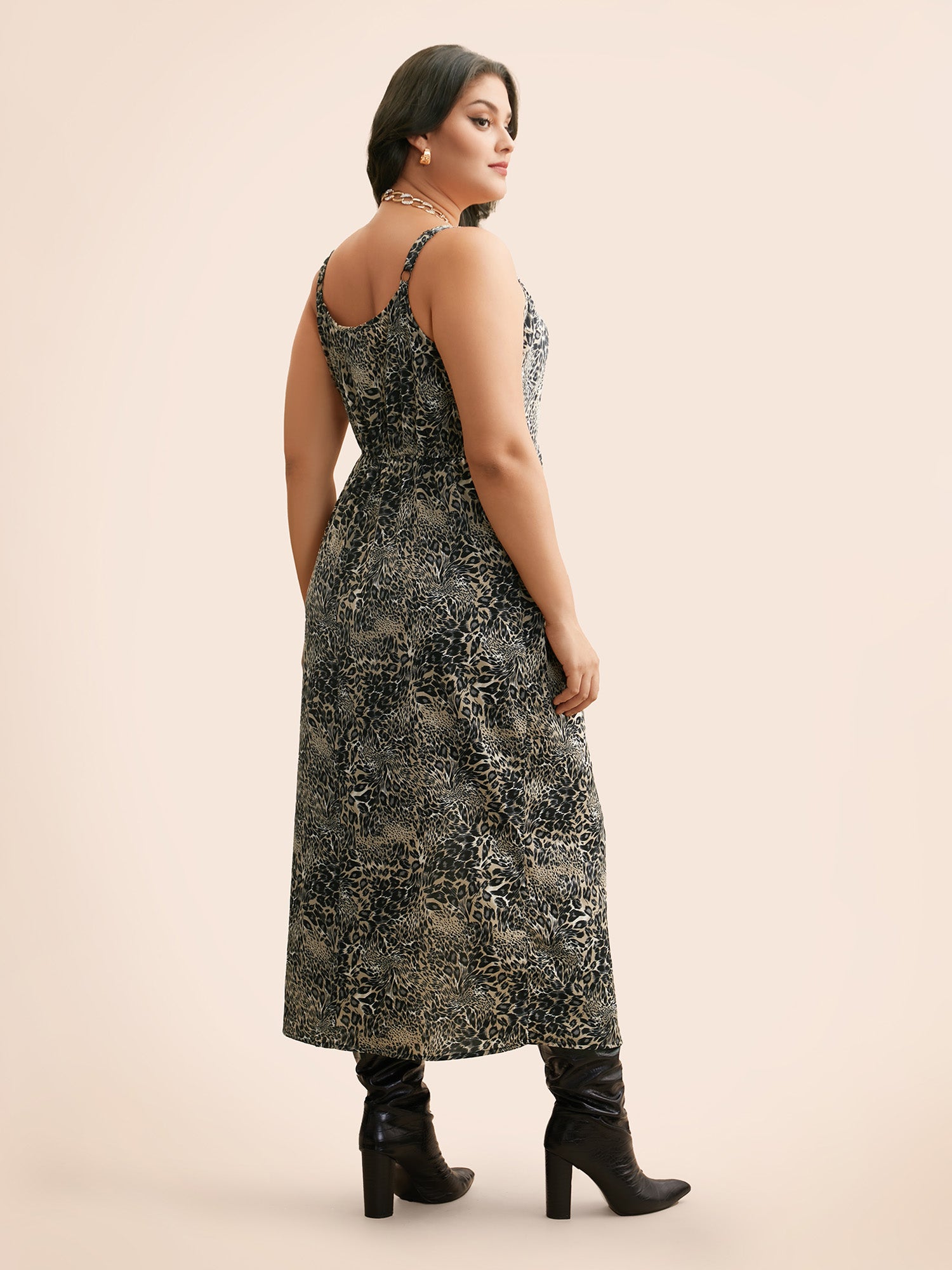 Cowl Neck Leopard Print Maxi Dress