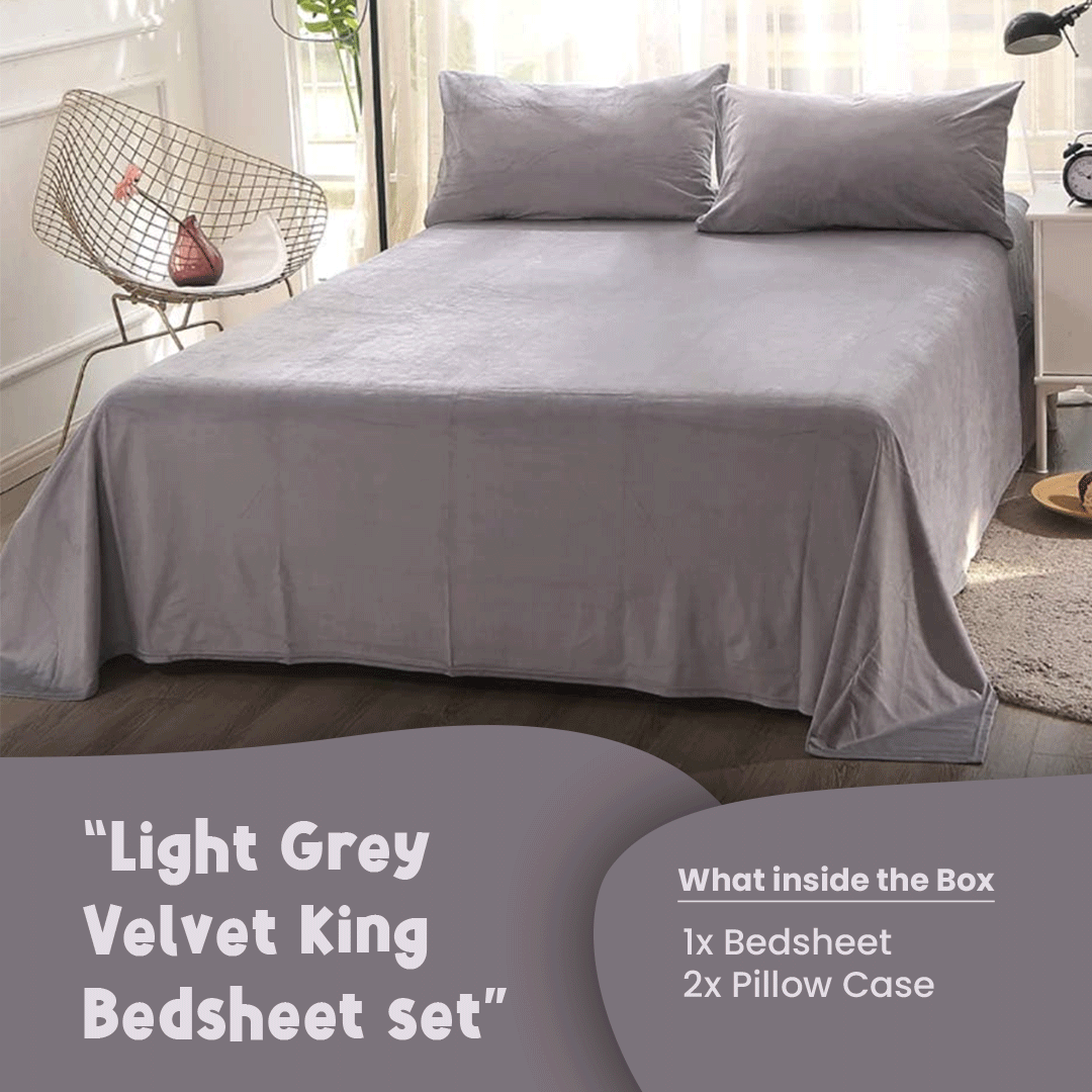 Light Grey Velvet-Luxury Bed Sheet Set