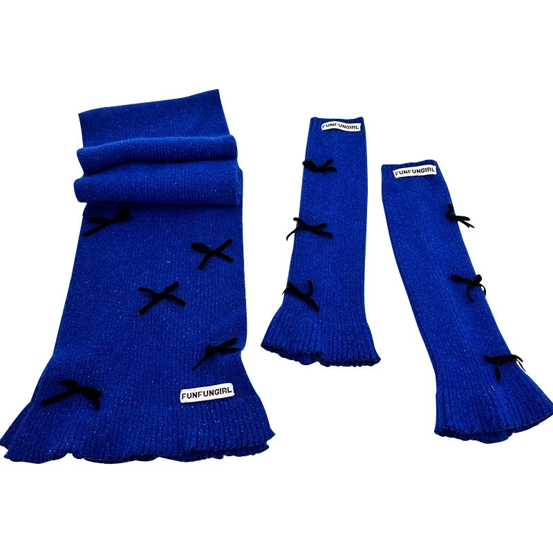 Women's IG Style Solid Color Bow Knot Knit Scarf Sock Cover