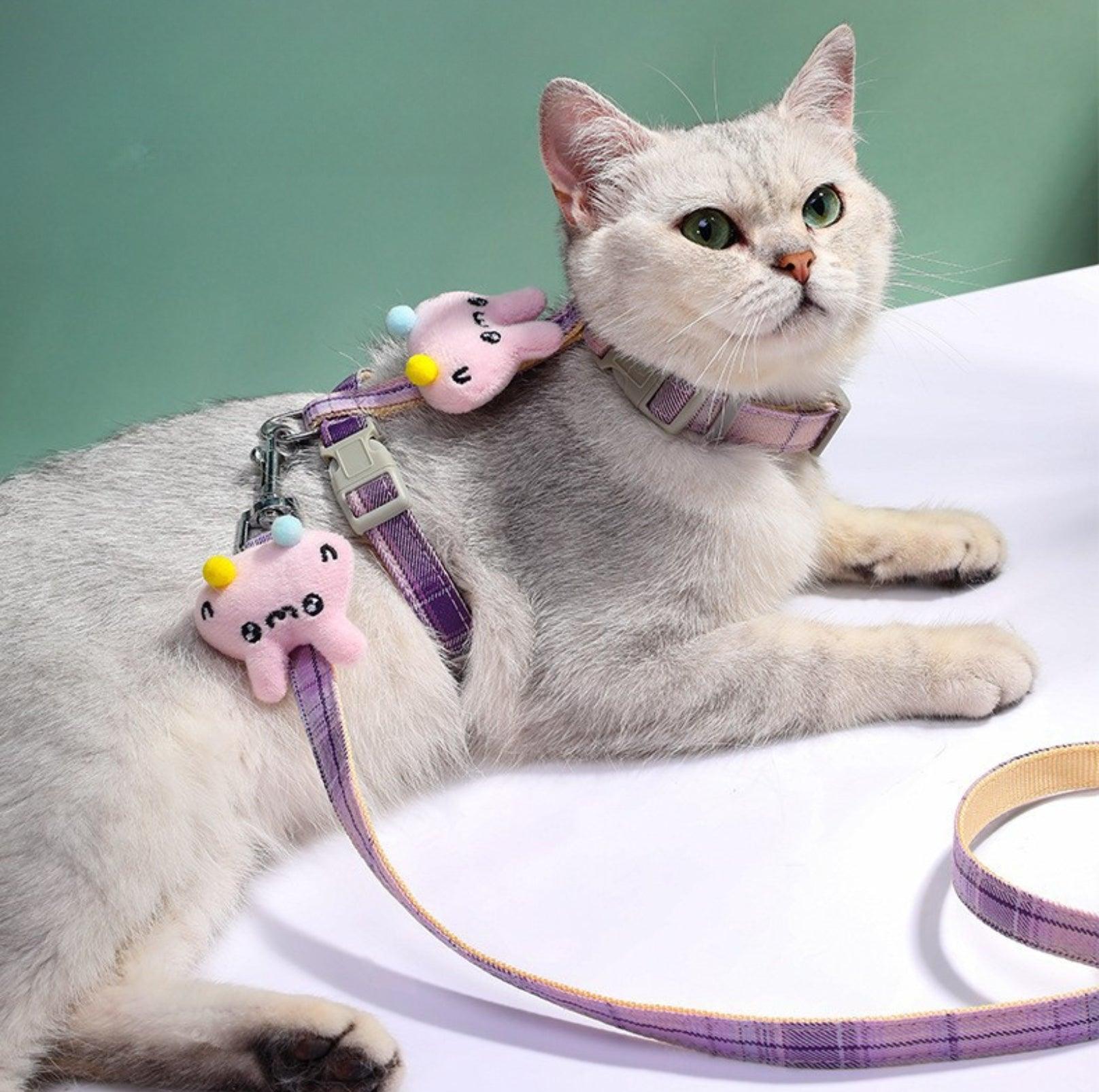 Adjustable H-Strap Harness with Cartoon Plush Decor for Cats