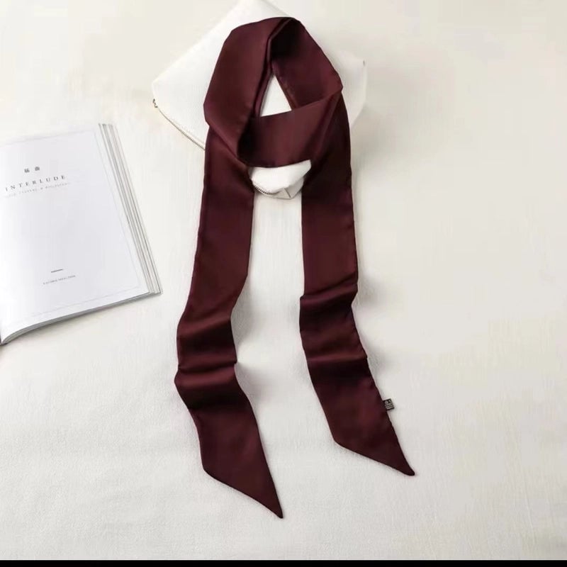 Solid Color Slender Narrow Silk Scarf Ribbon Tie Bag Handle Silk Scarf Tie Hair Small Ribbon Decoration Scarf Hair Belt Scarf