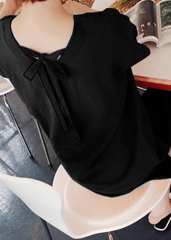 DIY o neck side open Cotton summer Tunics linen black Dress