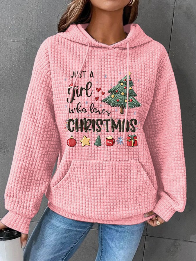 Women's Just A Girl Who Loves Christmas Print Waffle Hoodie