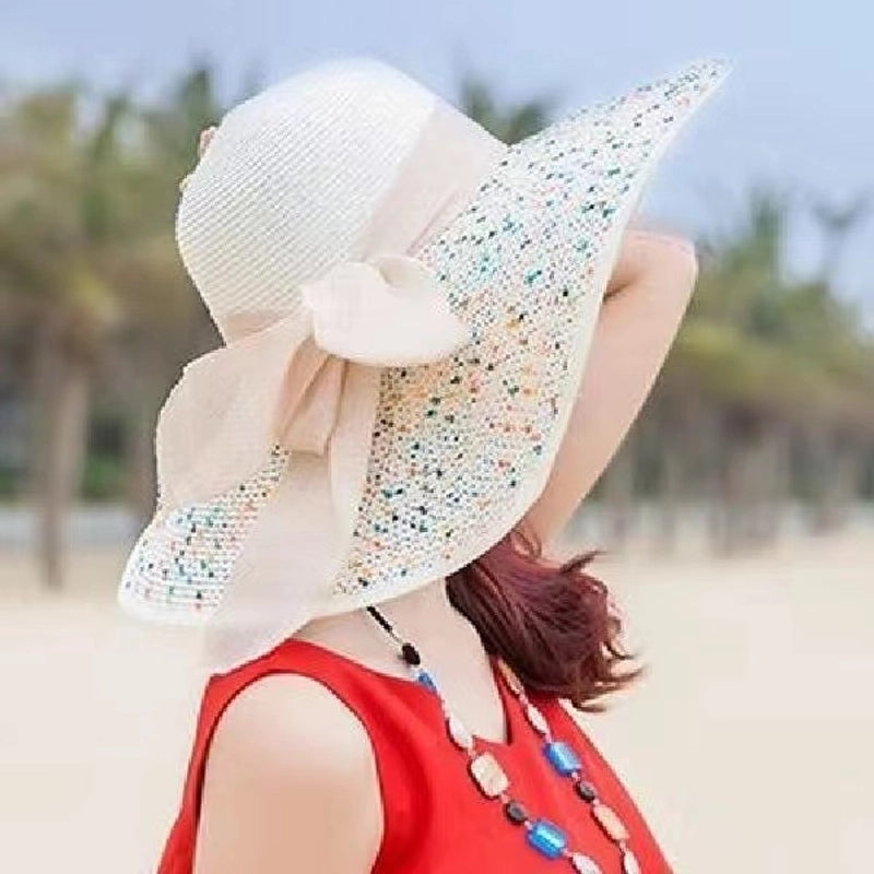 Women's Minimalist Classic Style Color Block Big Eaves Straw Hat