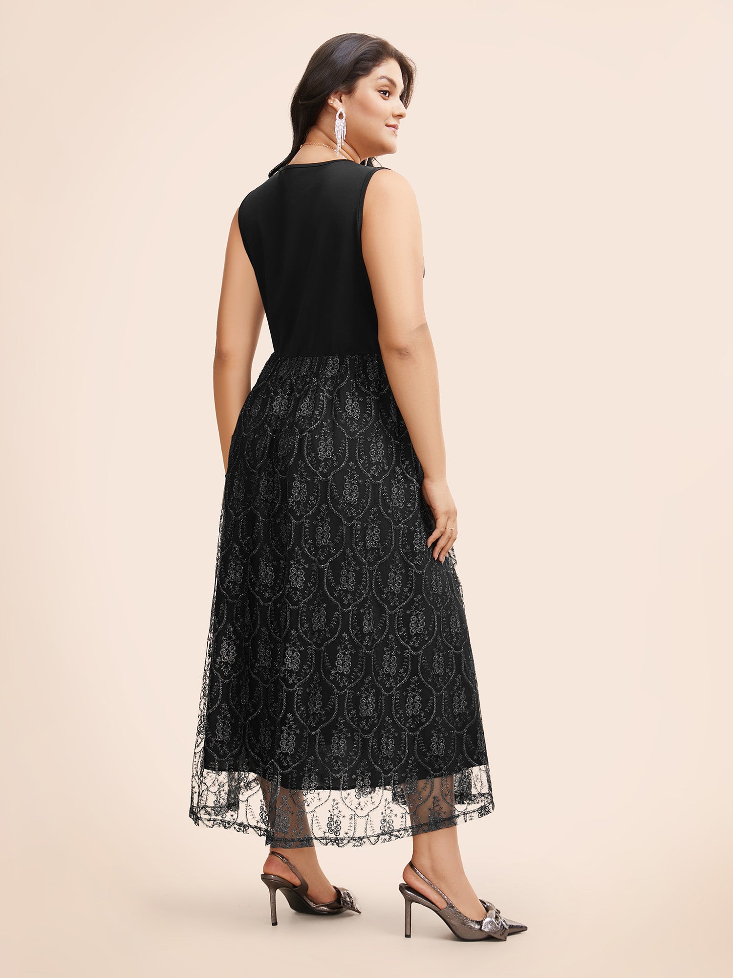 Embroidered Mesh Patchwork Sleeveless Dress