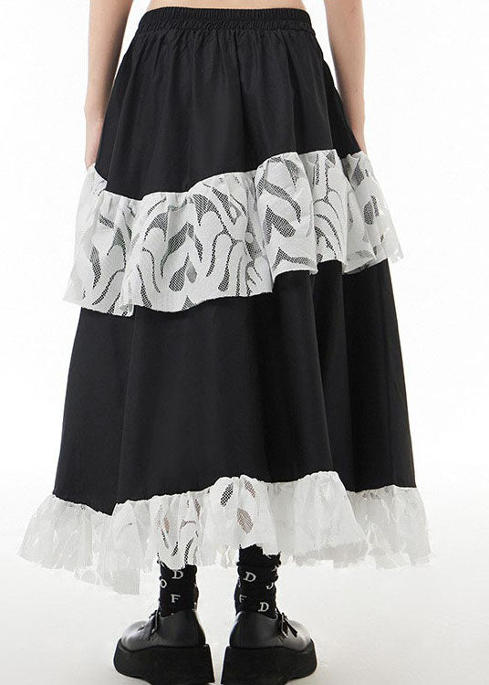 Fashion Black elastic waist Lace Patchwork Skirts Spring