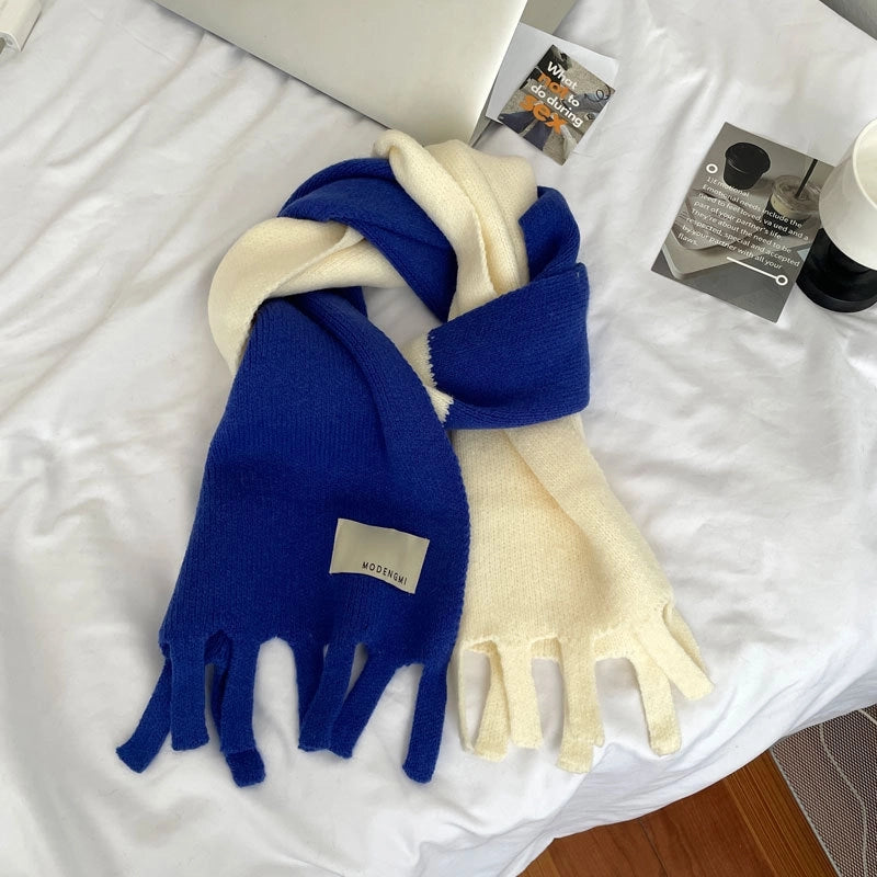 Color Matching Tassel Scarf For Girls Winter New Fashion Versatile  Warm Western Style Knitted Wool Neck Scarf